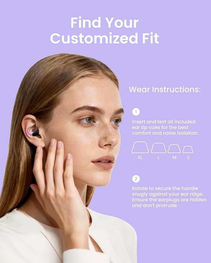 Dream Ear Plugs for Sleeping, 23dB Noise Reduction Silicone Ear Plugs with Patented Qufits Eartips and Carry Case, Reusable Earplugs for Sleep, Work, Deep Focus and Travel - Violet