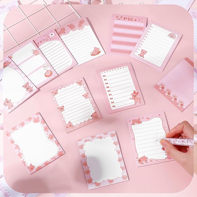 12 Pads Piggy Sticky Notes 3x4 Inch Cute Self Stick Notepads Notes Adhesive Memo Pad Office Decor Gifts Pink Kawaii Memo for Christmas Students School Teacher Meeting Office Supplies