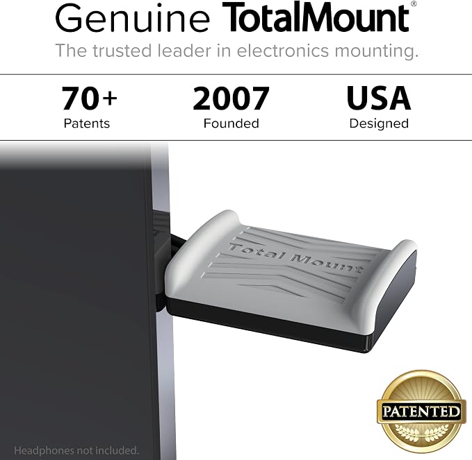 TotalMount Hidden Monitor Stand for Headphones – Does Not Block Monitor | Designed in USA: Premium-Grade Holder Saves Desk Space While Protecting Headphones and Headsets – Removable Adhesive Strips