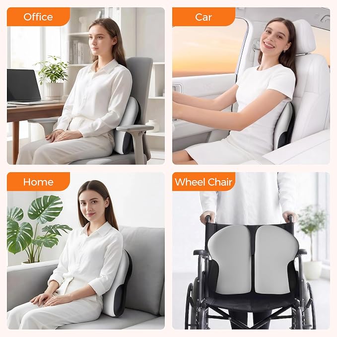 BEBAS Ergonomic Lumbar Support Pillow for Car, Memory Foam Back Support for Lower Back Pain Relief, Comfort Lumbar Cushion for Driving, Fixed Ring Lumbar Pillow for Car Seat, Office Chair -Gray