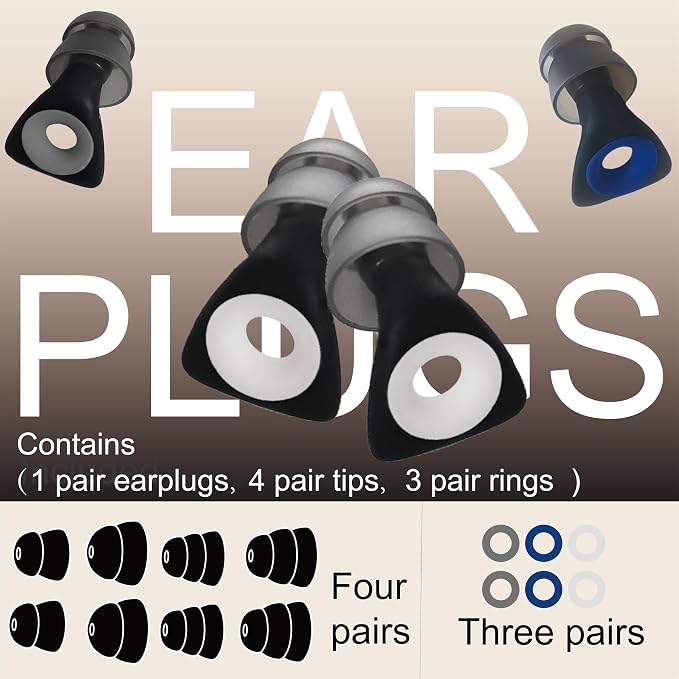 Elate Fashionable Customizable Silicone Ear Plugs with 3 Interchangeable Color Rings Stylish Hearing Protection for Sleep, Study, Travel, Autism, ADHD, Concerts & Swimming - Black