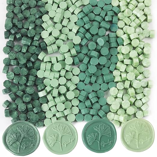 Pine Green Wax Seal Beads, 4 Colors Pine Green/Olive Green/Dark Green/Pale Green Sealing Wax Beads Set for Stamp Seals, Decor for Envelope Letter Wedding Invitation(Green Mix)