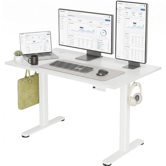 Claiks Electric Standing Desk 48x24 Inch Adjustable Desk, White | 156lbs weight capacity, 3 memory presets, industrial steel frame, cable management hub, adjustable height , easy assembly