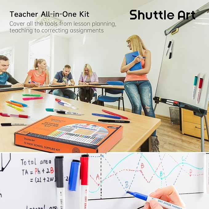 Shuttle Art 71 Pack School Supplies Kit, Back to School Supplies for Teachers, Middle High Schools, College School Supply with Highlighters, Pencils, Gel Pens, Dry Erase Markers, Felt Tip Pens, Glue