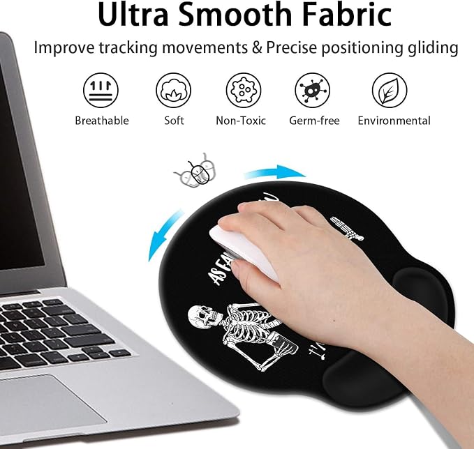 Britimes Skull Skeleton Black Ergonomic Mouse Pad Set with Wrist Rest Non-Slip Rubber Base Wrist Cushion Support and Coasters Mousepad with Wrist Support for Computer Keyboard and Desk