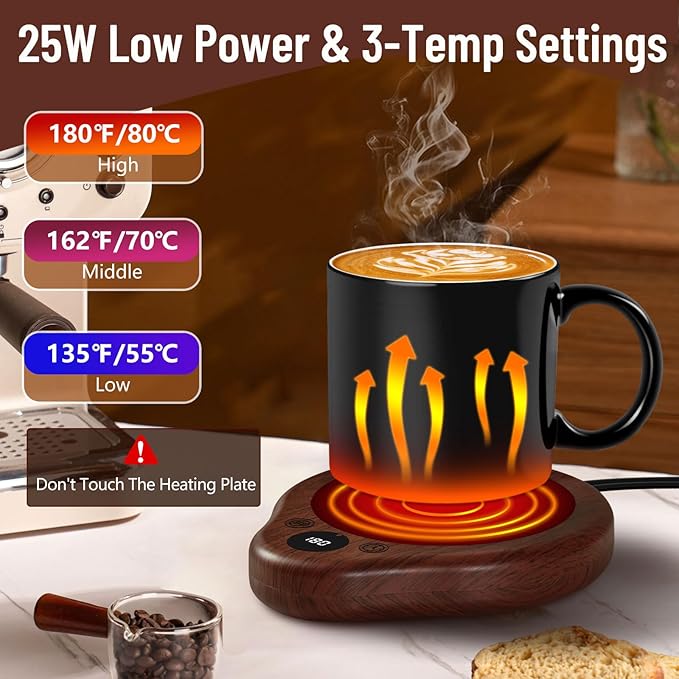Mug Warmer, 3 Temperature Settings Coffee Mug Warmer, 2-12H Timed Settings Coffee Warmer, Digital Display Mug Warmer for Desk with Touch Control, 25W Coffee Cup Warmer for Tea, Coffee, Milk, Candles