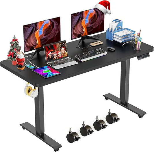 farexon Electric Standing Desk, Adjustable Height Mobile Home Office Desk, 48x24 Inches Ergonomic Computer Desk with 4 Preset Heights, 27-46in Lifting Range Stand up Desk（Black）