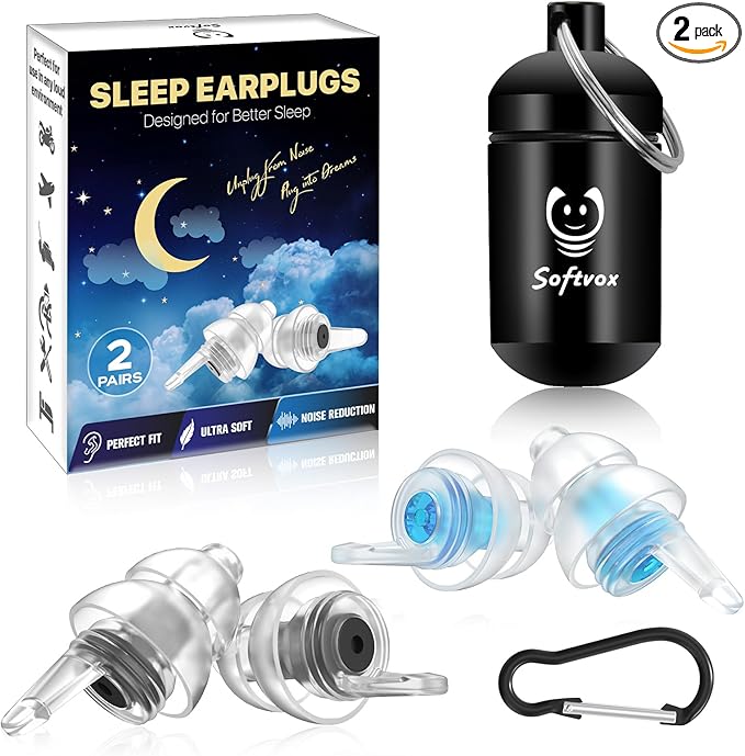 Ear Plugs for Sleeping, Comfy Reusable Earplugs for Sleep, Snoring, Deep Focus, Travel, Noise Sensitivity, Tinnitus Relief, Flexible Silicone Hearing Protection, 27dB Noise Reduction,BKBU