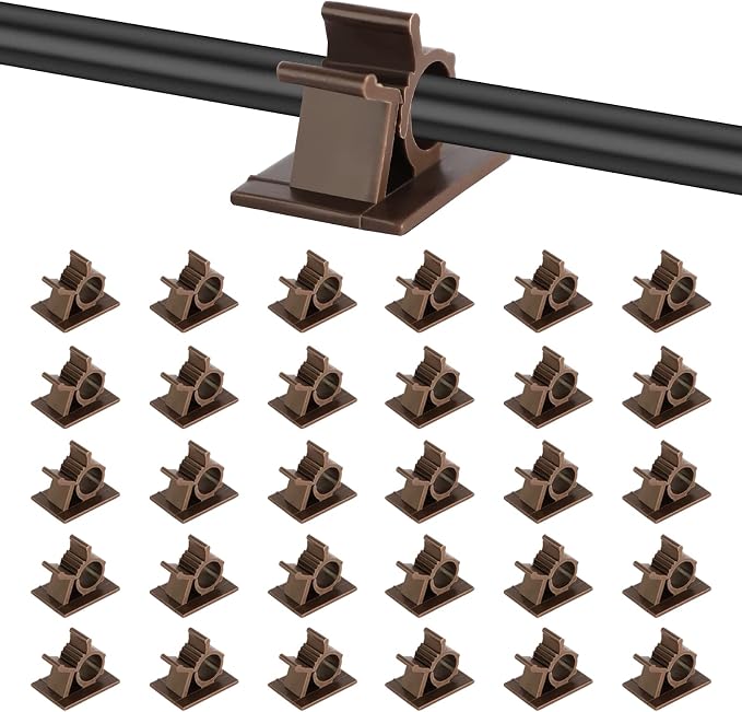Viaky 30Pcs Adhesive Cable Clips Brown,Adjustable Wire Holder Clips | Nylon Adjustable Cable Management Clips for Car,Home,Office,Desk,Nightstand,Cable Organizer for Cable Width 0.4''(10mm)