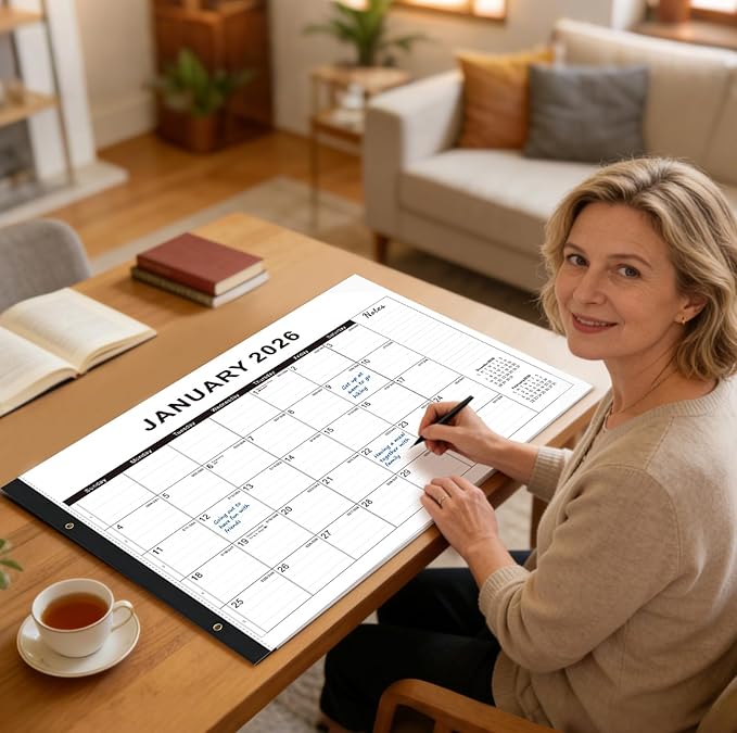 2026 Desk Calendar Large 22x17 – Desk Top Calendar 2026 with plastic cover