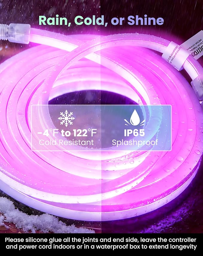 Shine Decor Smart LED RGB Neon Rope Lights AC 120V, ETL Expandable Color Changing Dimmable with Remote Compatible with Alexa, Google Assistant, Cold-Resistant & IP65 Waterproof, 8x16 mm, 32.8FT
