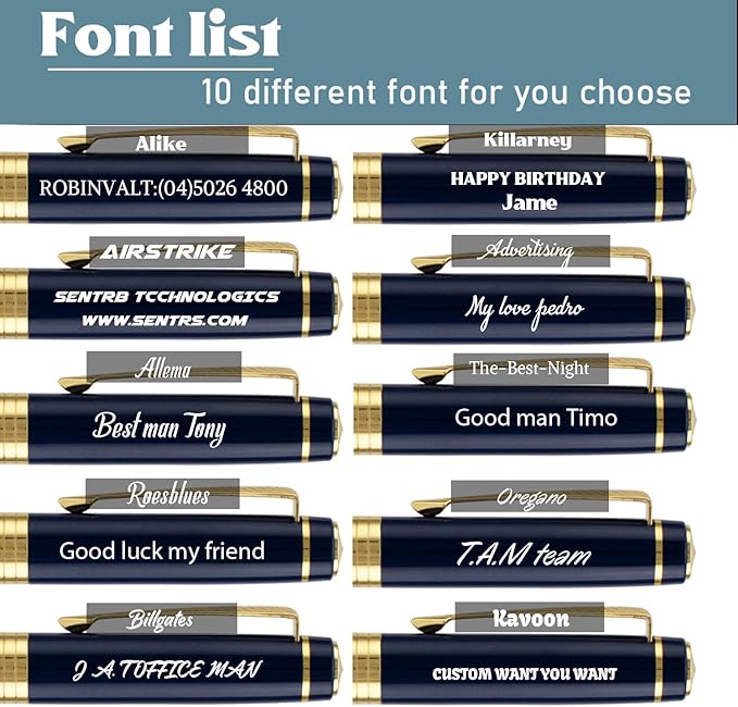 Ancolo Custom Pens Business Gift set with 2 extra Black Ink Refills Quality Pens Metal Body - Custom with Names Message on the Pens - for Family Colleague Elder Friends