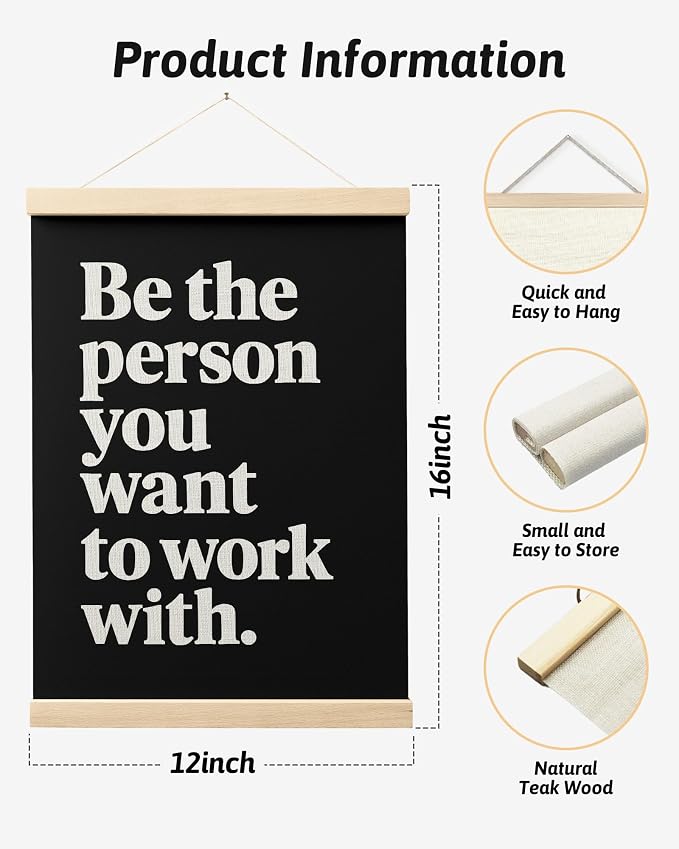 FGFK Be the Person You Want to Work with Inspirational office Framed hanging Canvas wall art Poster Prints decor for women,Trendy Black Motivational posters office decorations for work,12x16 Inch