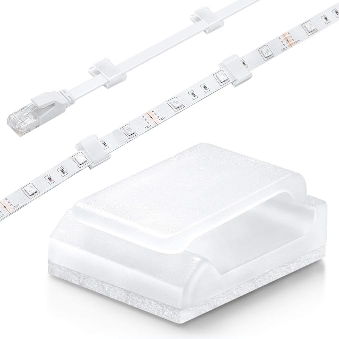 Cable Tidy Management Self Adhesive Cable Clips,100Pack Clamps Fix Led Light Clips (for 10mm(3/8") Wide Strip Light) | Cable management clips, for LED strip lights, 3/8" wide, easy installation