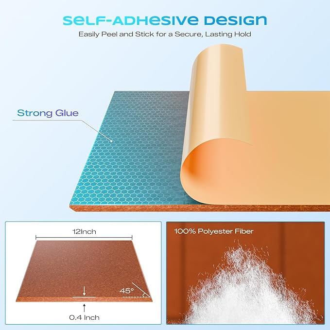 22 Pack Self-Adhesive Acoustic Panels, 12" X 12" X 0.4" High-Density Sound Proof Foam Panels for Walls, Soundproof Wall Panels for Home & Office (Orange)