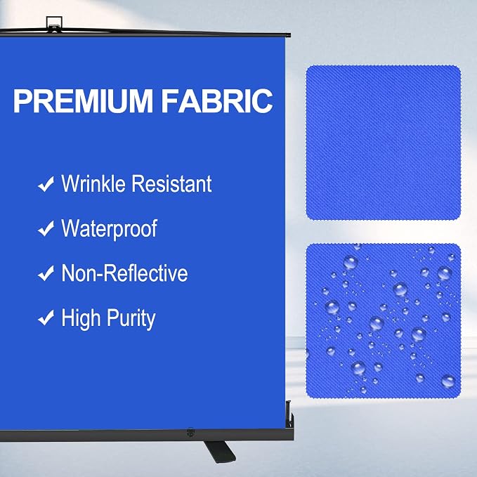 Emart 77in x 92in Collapsible Blue Backdrop Retractable Chromakey Photo Background with Solid Aluminium Base, Auto-Locking Frame, Wrinkle- Resistant Fabric for Video Studio, Live Game,Streaming
