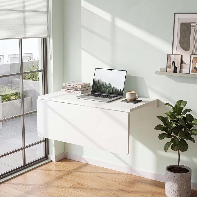 Tangkula 31.5" Wall Mounted Folding Desk, Drop-Leaf Floating Desk with Spacious Surface, Space-Saving Foldable Wall Table for Study, Bedroom, Laundry, Balcony & Small Spaces