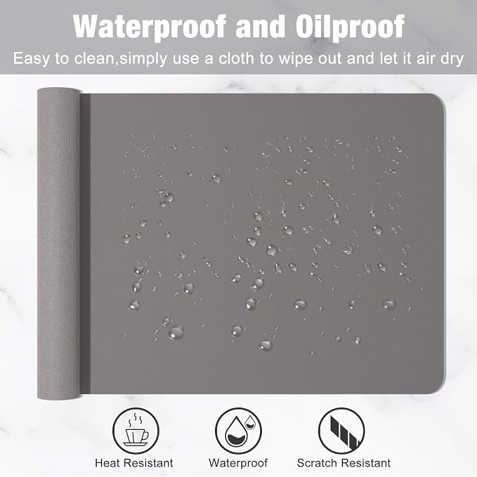 Hsurbtra Desk Pad, 30" x 14" PU Leather Desk Mat, XL Extended Mouse Pad, Waterproof Desktop Blotter Protector, Non-Slip Ultra Thin Large Laptop Keyboard Writing Mat for Office Home, Light Gray