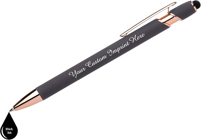 ExpressDesigns™ - Personalized Pens Gift Set - 2 Pack of Rose Gold Soft Touch Metal Pens w/gift box - Luxury Ballpoint Pen Custom Engraved with Name | Perfect for Him or Her (Gray - Black)