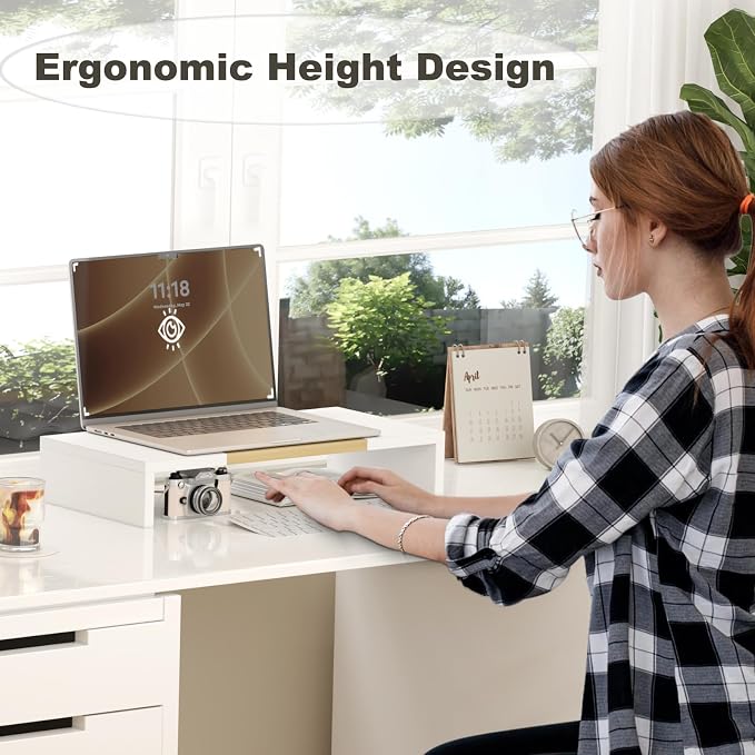 TEAMIX 20 Inch Monitor Stand Riser, Wooden Desktop Riser for TV/PC/Laptop/Printer, Cozy Monitor Riser with Storage, Laptop Shelf for Home Office
