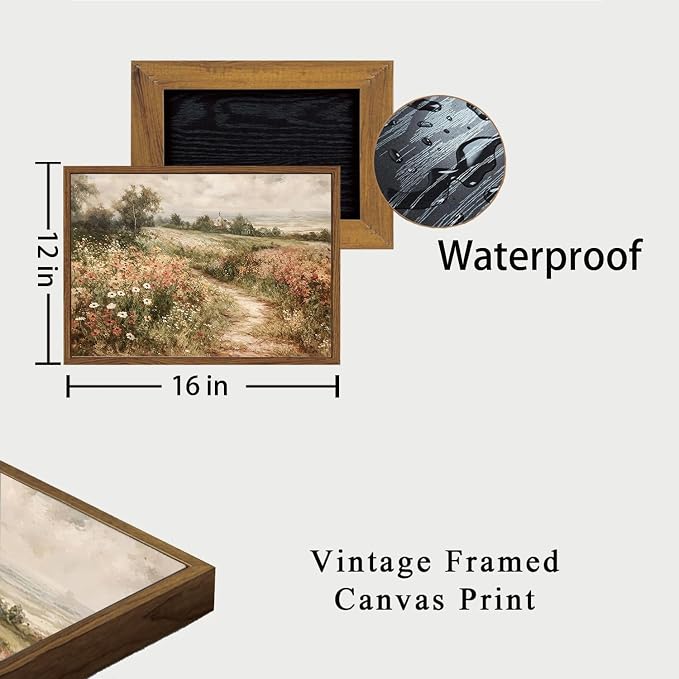OIQArtOIQ Framed Canvas Wall Art,Vintage Decor,Landscape Nature Country Wildflower Paintings Farmhouse Pictures Modern Artwork Rustic Fall Flower Prints Cottagecore Office Living Room Bedroom Bathroom