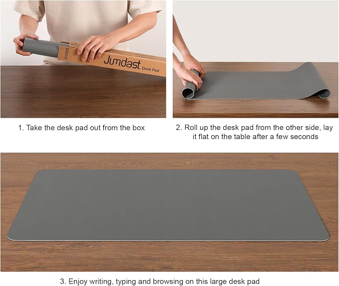 Dual Sided Desk Pad Faux Leather Desk Mat Large Mouse Pad | Desk Pad Protector Non-Slip Waterproof Desk Mouse Pad for Writing Desk, Office, Home(Green Gray 35.4"X17")