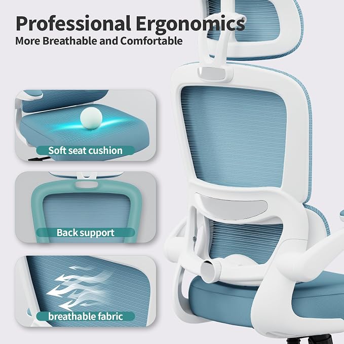 TRALT Office Chair Ergonomic Desk Chair, 330 LBS Home Mesh Office Desk Chairs with Wheels, Comfortable Gaming Chairs (Sky Blue)