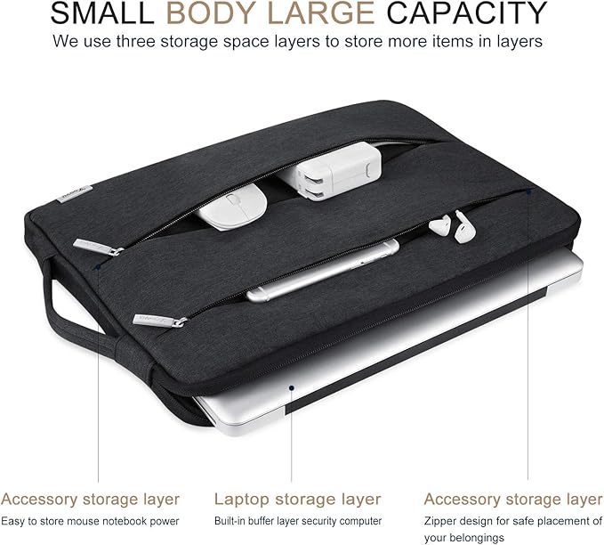 Voova 13 13.6 Inch Laptop Sleeve Case Compatible with MacBook Air 13 M1/M2/M3/M4 2020-2025, MacBook Pro 13/14, IPad Air/Pro 13, Waterproof Slim Computer Bag Cover with Handle, Black