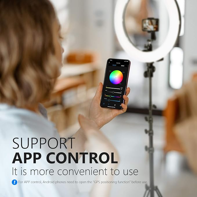 Neewer 18-inch RGB Ring Light with APP Control, Dimmable Bi-Color 3200K-5600K CRI 97+ LED Ring Light with Stand, 0-360 Full Color, 9 Scenes Effect for Selfie/Makeup/Party/Vlog/YouTube/Photography