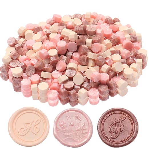 Wax Seal Kit with Warmer, ONWINPOR 300pcs Pink Sealing Wax Beads in 3 Colors, Non-Slip Spoon, Candles for Envelopes, Stamp Letter Seal,Wedding Invitations (Pink Mix)