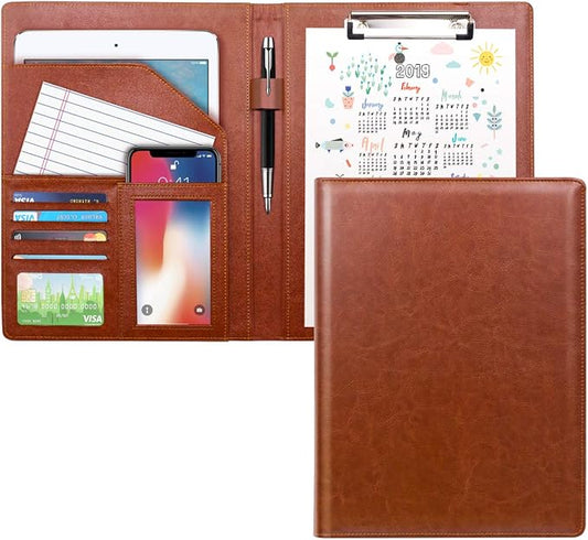 Padfolio Business/Resume Portfolio Folder, Leather Interview Portfolio Business Portfolio Portfolio Organizer with Legal Pad Folder Clipboard,Interview Folder for Men/Women, Light Brown