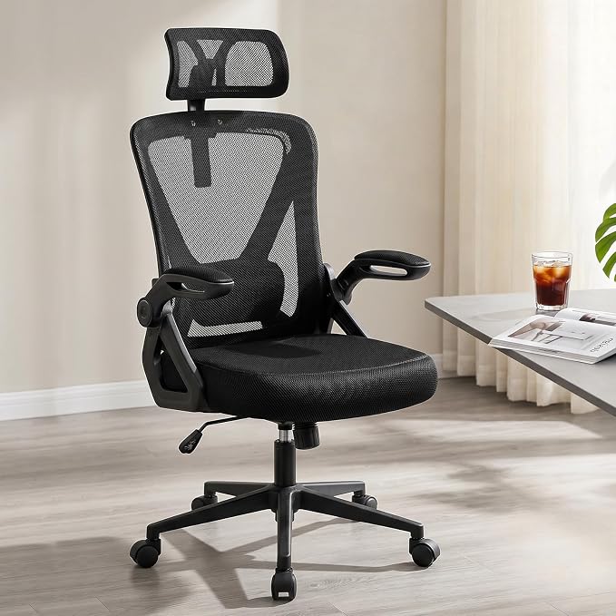 Mesh Office Chair with Adjustable Lumbar Support, Ergonomic High Back Desk Chair with Headrest, Swivel Rolling Computer Chair for Home Office (Black)