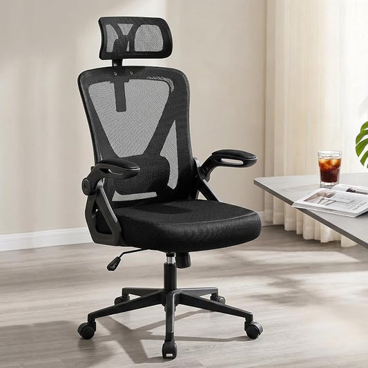 Mesh Office Chair with Adjustable Lumbar Support, Ergonomic High Back Desk Chair with Headrest, Swivel Rolling Computer Chair for Home Office (Black)