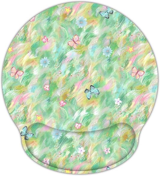 Ergonomic Mouse Pad with Wrist Support,Non-Slip Rubber Base for Computer Laptop & Mac,Lightweight Rest for Home,Office & Travel (Green and Buttflies)