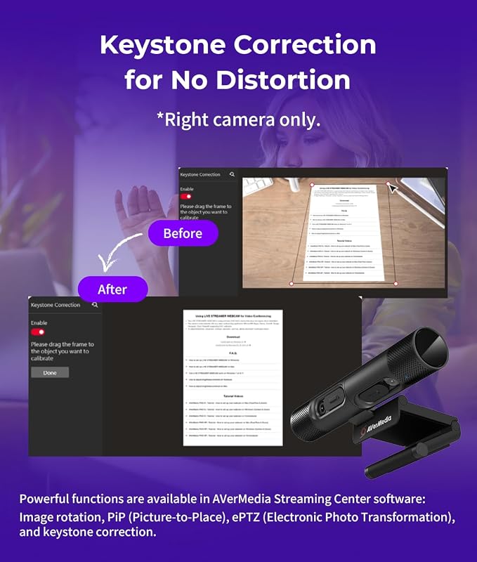 AVerMedia PW313D DualCam 2K Document Camera and Webcam for PC/Mac/Laptop, Autofocus, AI Noise Reduction, Online Teaching, Works with Zoom/Teams/Google Meet, Includes Tripod, TAA/NDAA Compliant