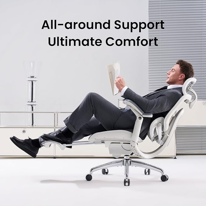 SIHOO Doro C300 Pro V2 Ergonomic Office Chair with Footrest & Full-Body Adaptive Support, 8D Armrests & Breathable Mesh, Comfy High Back Computer Desk Chair for Long Hours, 135° Recline, 2 Packs, GREY