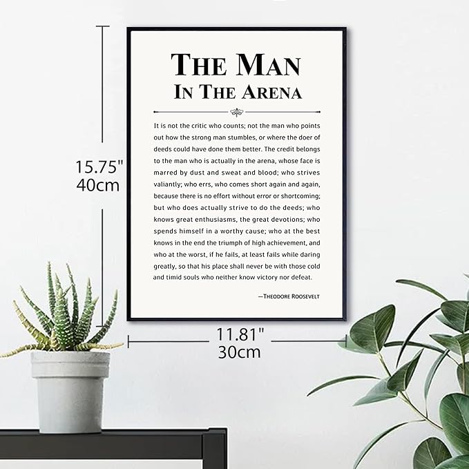 Howwii Inspirational Wall Art Office Decor The Man in the Arena Motivational Positive Quote Canvas Print Gift for Men&Women Framed Canvas Wall Decor 12”x16”