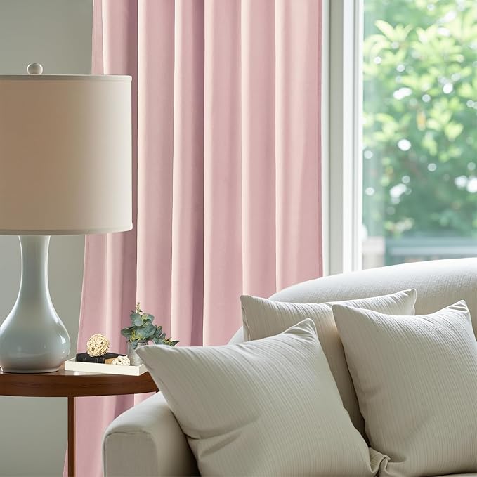 Baby Pink Velvet Curtains 108 Inches Long for Girls Room, Luxury Room Darkening Thermal Insulated Soundproof Curtains Luxury Window Drapes for Bedroom, Back Tab Rod Pocket, W52 x L108, 2 Panels
