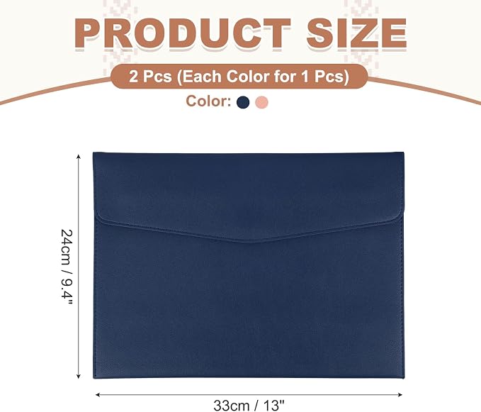 PATIKIL 2Pcs PU Leather A4 File Folder, Document Holder Envelope Waterproof Napa Texture Filing Organizer Portfolio Folder Case with Magnetic Snap Closure for Home Office, Navy Blue, Pink