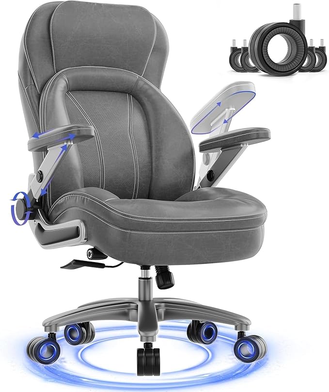 Big and Tall Office Chair, Heavy Duty Desk Chair with 5D Arms, Adjustable Lumbar Support & Height, Tilt Function, PU Leather High Back Ergonomic Executive Computer Chair