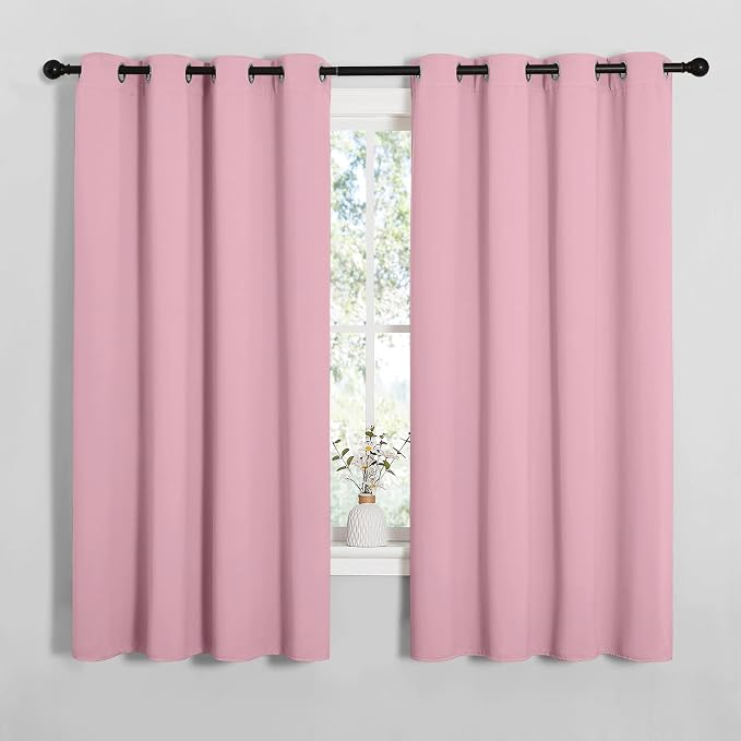NICETOWN Bedroom Curtain Panels Blackout Draperies, Thermal Insulated Solid Grommet Blackout Curtains/Drapes (Crystal Pink, 1 Pair, 55 by 68-inch)