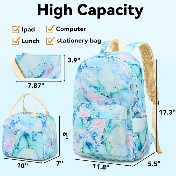 LEDAOU Kids Backpack for Girls Backpacks with Lunch Box, Lightweight Bookbag Set Elementary Middle School Back pack for 8-14