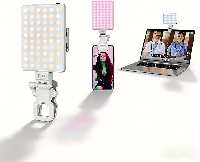 Selfie Light for iPhone-Camera Light for Content Creator -Portable Light-Clip on Light with 3 Mode&10 Brightness Levels, Ring Light for Phone for TikTok-Makeup-Video Recording-Vlog-Laptop-White