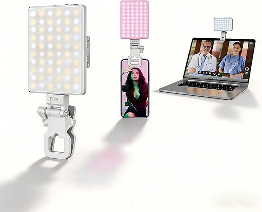 Selfie Light for iPhone-Camera Light for Content Creator -Portable Light-Clip on Light with 3 Mode&10 Brightness Levels, Ring Light for Phone for TikTok-Makeup-Video Recording-Vlog-Laptop-White