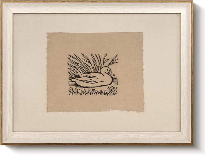 VIYYIEA Framed Wall Art for Living Room, Vintage Duck Sketch Canvas Prints, Minimalist Animal Illustration Home Decor, Rustic Bedroom Office Kitchen Gallery Artwork, 12x16 Inch
