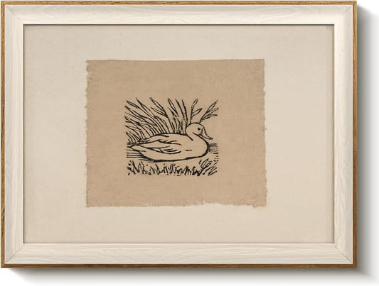 VIYYIEA Framed Wall Art for Living Room, Vintage Duck Sketch Canvas Prints, Minimalist Animal Illustration Home Decor, Rustic Bedroom Office Kitchen Gallery Artwork, 12x16 Inch