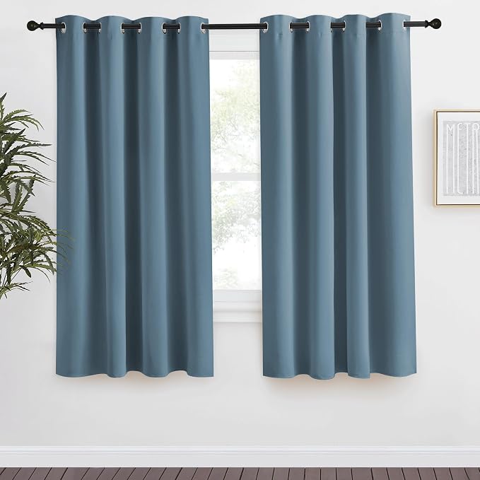 NICETOWN Blackout Curtain 57 inch Length, W55 x L57 Inch, Smoky Blue, 8 Grommets Top, 1 Piece, Thermal Insulated Modern Window Treatment Soundproof Drape Panel for Bedroom/Living Room