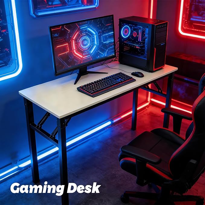 Folding Desk, 39 Inch Foldable Computer Table No Assembly Required,Warm White Small Desk for Home Office,Space-Saving Table for Bedroom, Dorm, RV
