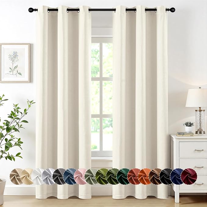 MIULEE Blackout Curtains for Bedroom Living Room 2 Panels, Thermal Insulated Room Darkening Drapes Grommet Noise Reducing Light Blocking Window Treatments 72 Inches Long 40x72 Inch Beige White