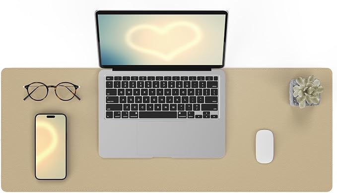 AFIING Apricot Desk Pad 31.5" x 12", Leather Desk Mat | Waterproof PU Leather, Non-Slip Rubber Base, Modern Desk Decor, Office & Home